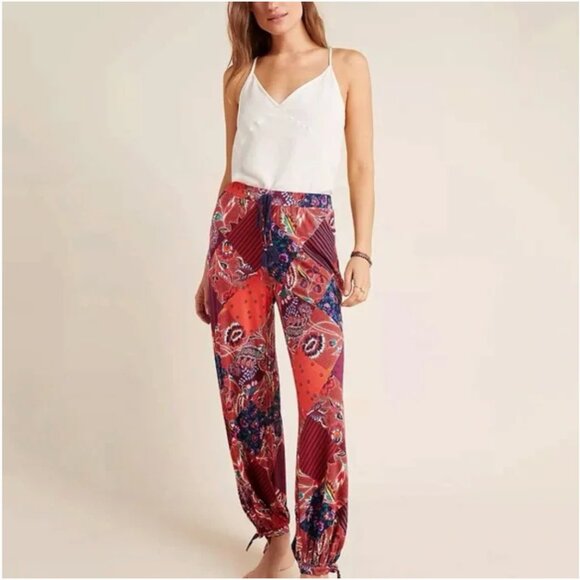 Anthropologie Surat Harem Joggers Pants Floral Geometric Red Purple HTF Medium - Picture 1 of 13